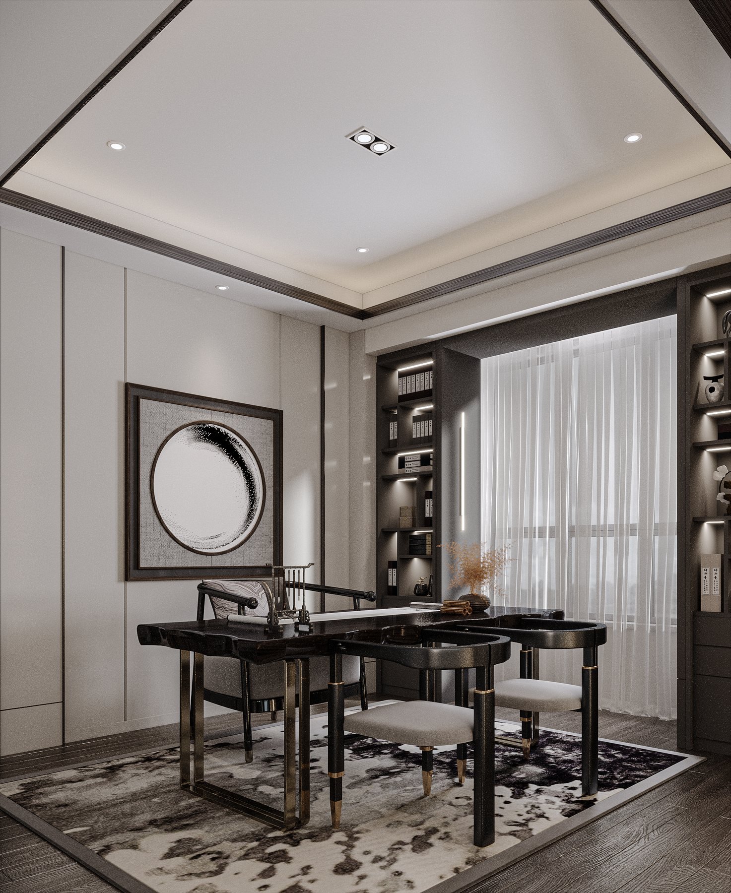 Characterful study with art and collected pieces